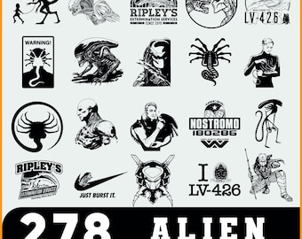 Utomjordiska SVG-samling, Alien Creatures Svg, Xeno Creatures, Futuristiska Vapen, Dödskallar | Digitala Klippfiler