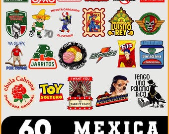Mexico Stickers Png Bundle, 60 Funny Humor & Culture Vinyl Decals, Mexican Digital Art for Cricut, Silhouette