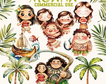 Moana Clipart Set – Tropical Island Graphics (Digital Download)