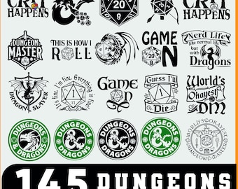 Fantasy Tabletop RPG SVG Bundle | Dragons, D20 Dice & Magic Symbols