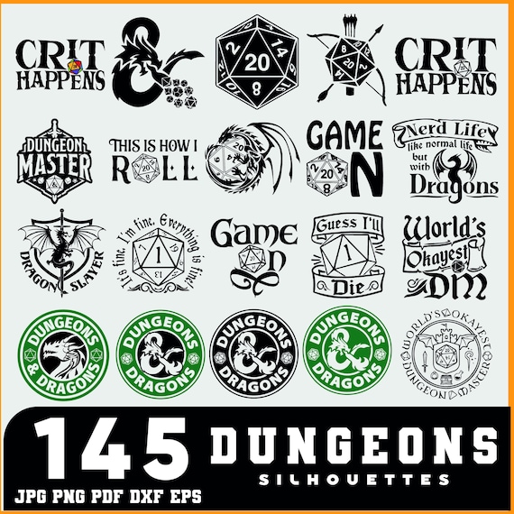 Fantasy Tabletop RPG SVG Bundle | Dragons, D20 Dice & Magic Symbols