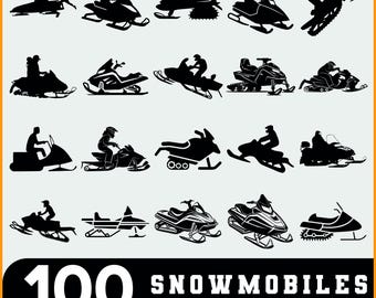 Paquete SVG de siluetas de motos de nieve / Poses de aventuras invernales para manualidades y corte por láser