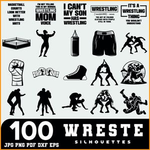 Wrestling SVG Bundle | Wrestler Silhouettes & Fighting Clipart | Wrestling Cut Files for Cricut I Laser Cutting