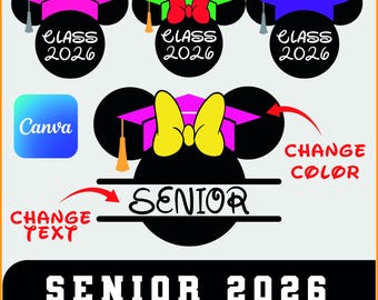 Senior 2026 Mickey Minnie SVG Bundle – Graduation Disney Designs (Canva Editable)