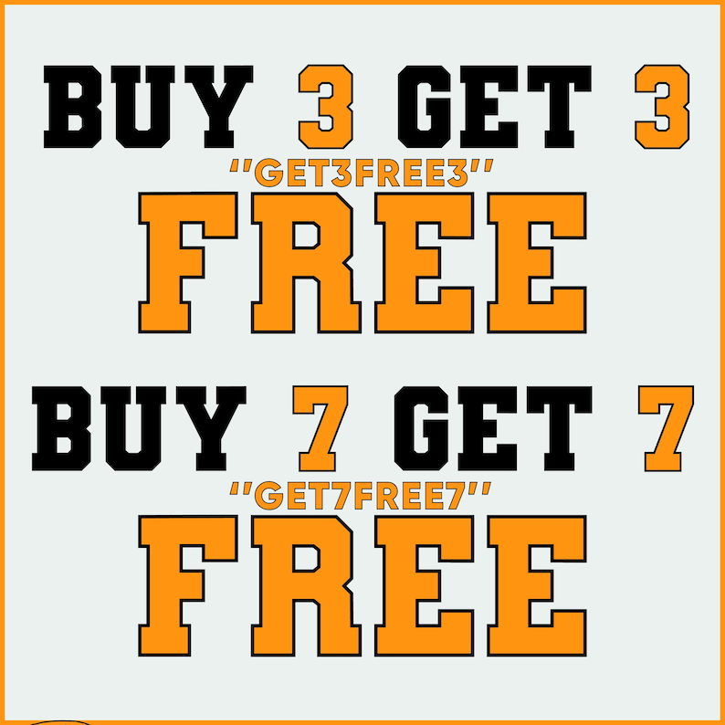 May include: An image with text promoting a deal. The text reads "BUY 3 GET 3 FREE" and "BUY 7 GET 7 FREE". The word "FREE" is in orange, and the rest of the text is in black.
