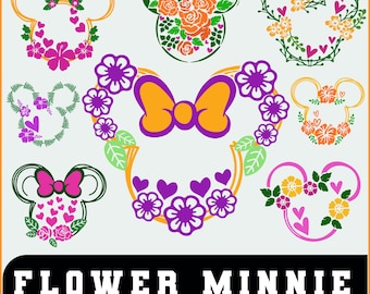 Floral Mickey Minnie Mouse Ears SVG Bundle (Digital Download)