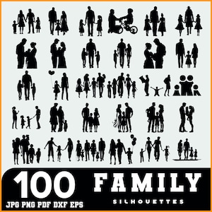 Paquete SVG de siluetas familiares / Siluetas de padres e hijos / Archivos de amor familiar
