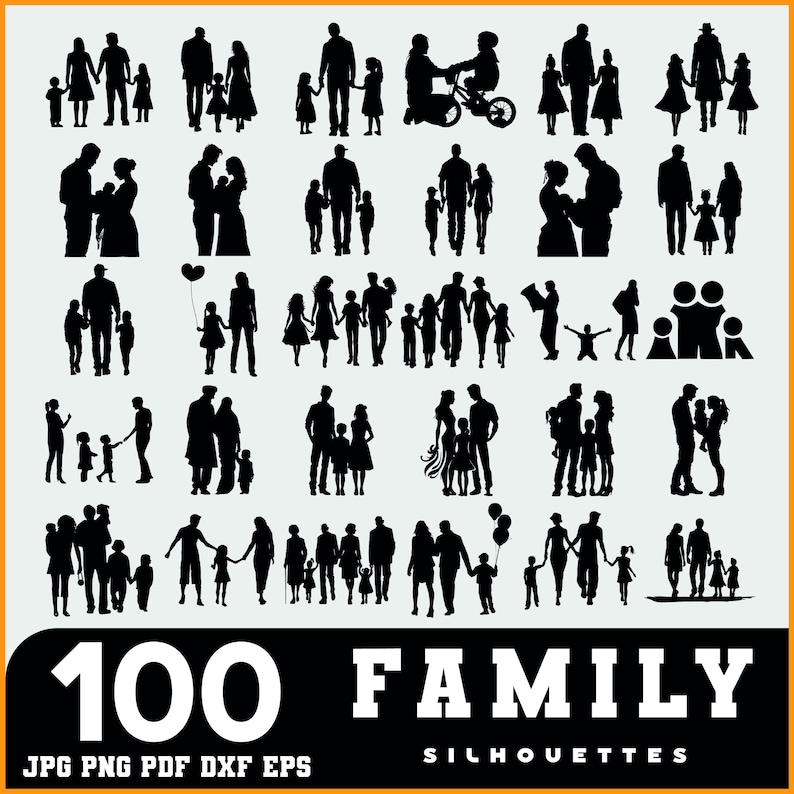 Family Silhouette SVG Bundle | Parents & Children Silhouettes | Family ...