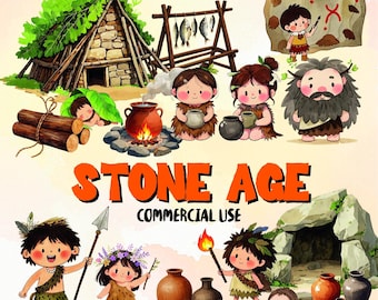 Cute Baby Caveman Clipart, Prehistoric Nursery Decor (Digital Download)