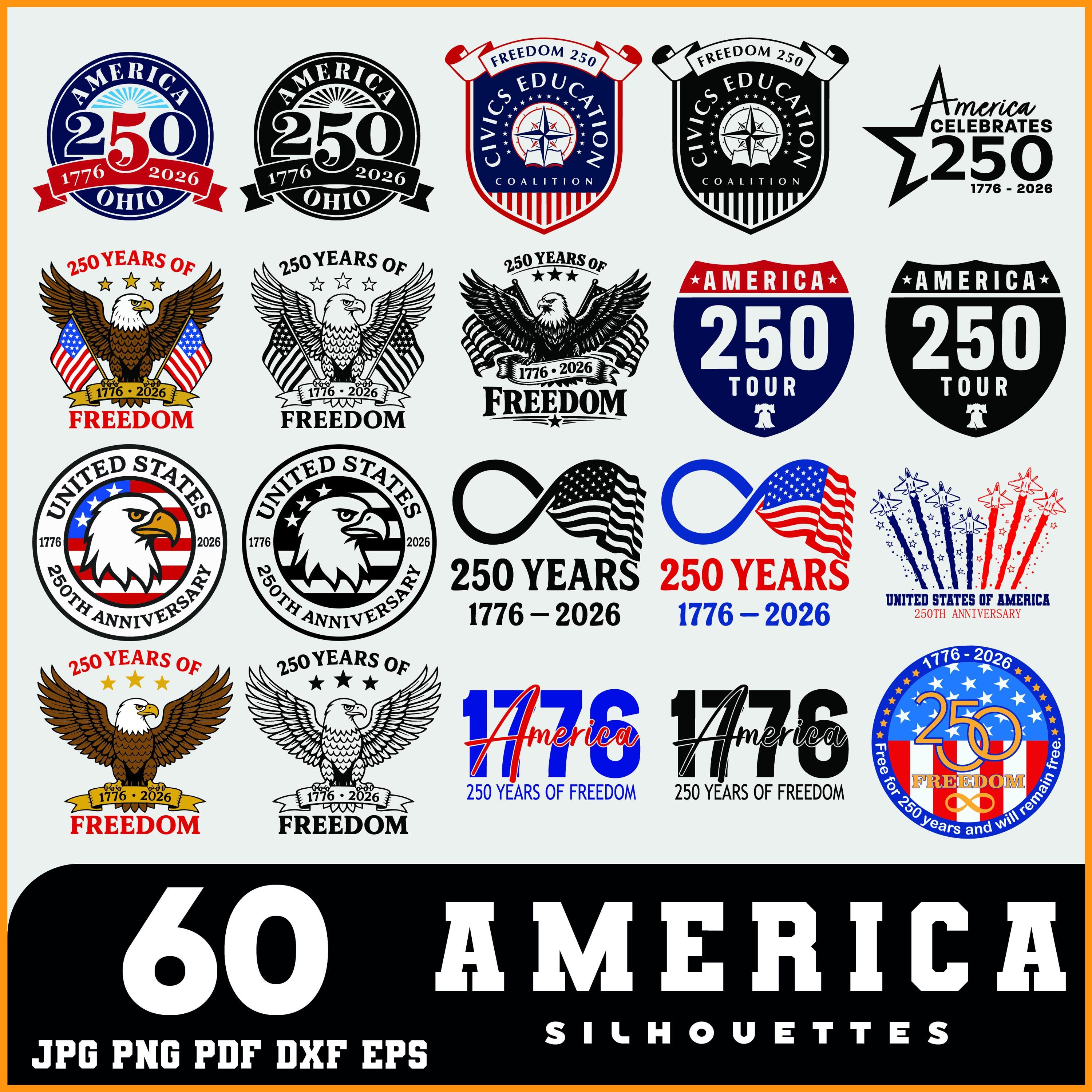 USA 250th Anniversary SVG Bundle, Patriotic America 1776–2026 Clipart ...