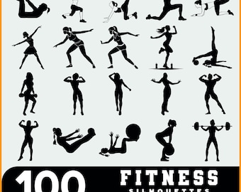 Fitnessflicka Silhuett SVG Bundle | Gym & Träningsgrafik (Digital Nedladdning)
