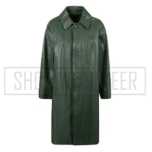 Leather Coat for Women Green Longline Real Lambskin Trench Style Oversized Jacket