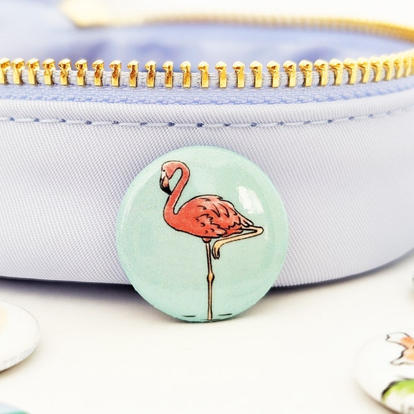 Fancy Flamingo Button Pin, 1" Collectable Button Pin Badges for Backpack, Jacket, etc • Great for party favors & little gifts!