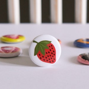 Juicy Strawberry Button Pin, 1&quot; Collectable Button Pin Badges for Backpack, Jacket, etc • Great for party favors & little gifts!