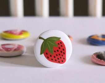 Juicy Strawberry Button Pin, 1" Collectable Button Pin Badges for Backpack, Jacket, etc • Great for party favors & little gifts!