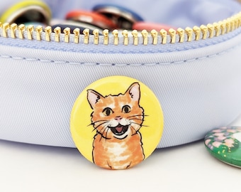 Happy Orange Cat Button Pin, 1" Collectable Button Pin Badges for Backpack, Jacket, etc • Great for party favors & little gifts!