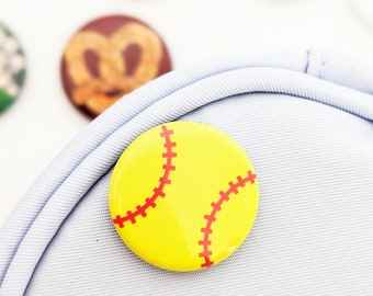 Softball or Baseball Button Pin, 1" Collectable Button Pin Badges for Backpack, Jacket, etc • Great for party favors & little gifts!