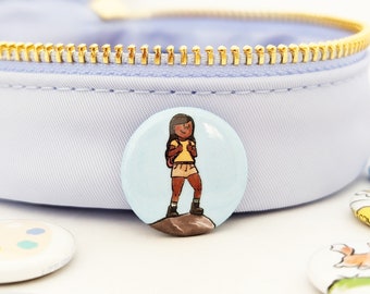 Hiker Girl Button Pin, 1" Collectable Button Pin Badges for Backpack, Jacket, etc • Great for party favors & little gifts!