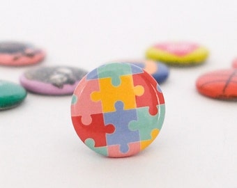 Puzzle Button Pin, 1" Collectable Button Pin Badges for Backpack, Jacket, etc • Great for party favors & little gifts!