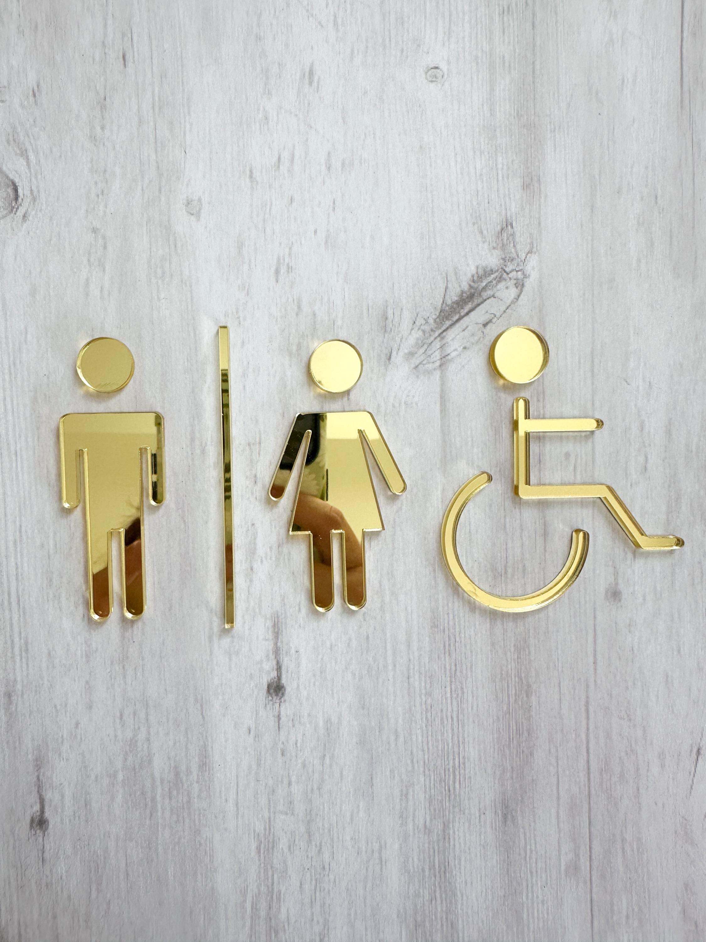 Acrylic restroom sign, Bathroom sign, office sign, Business Sign, Wall Sign, Door Sign, Gold mirror, Silver Black Sign, Toilet sign