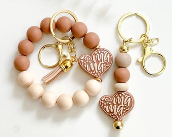 Personalized Silicone Beaded Wristlet Keychain, Custom Acrylic Name Tag