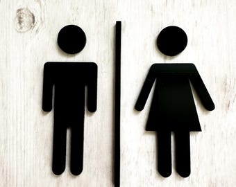 Bathroom Door Sign, Acrylic sign, Male and female Figures, Office Sign, Toilet sign, Gold Mirror Sign, Office Supplies