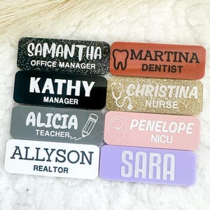 Personalized Name Tags, Custom Name Badge, Nurse name tags, Teacher name tags, Magnetic name tags,  Office supplies, Engraved name badges
