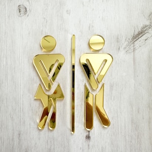 Restroom Acrylic Sign, Door sign, Bathroom sign, Male Female Toilet, Office Sign, Business sign, Bathroom Decor, Cafe sign, Wall Sign, Gold