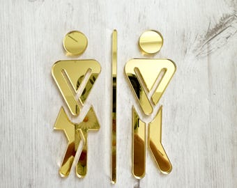 Restroom Acrylic Sign, Door sign, Bathroom sign, Male Female Toilet, Office Sign, Business sign, Bathroom Decor, Cafe sign, Wall Sign, Gold