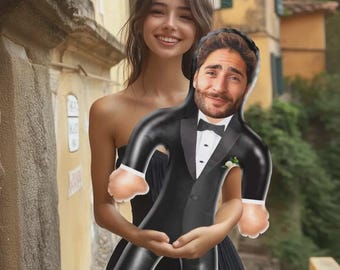 Bambola gonfiabile personalizzata raffigurante lo sposo: ideale per addio al nubilato, bomboniera o regalo personalizzato.