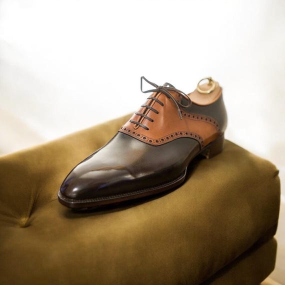 Handmade Two Tone Oxford Shoe: Mens Vintage Style Leather  display picture 2
