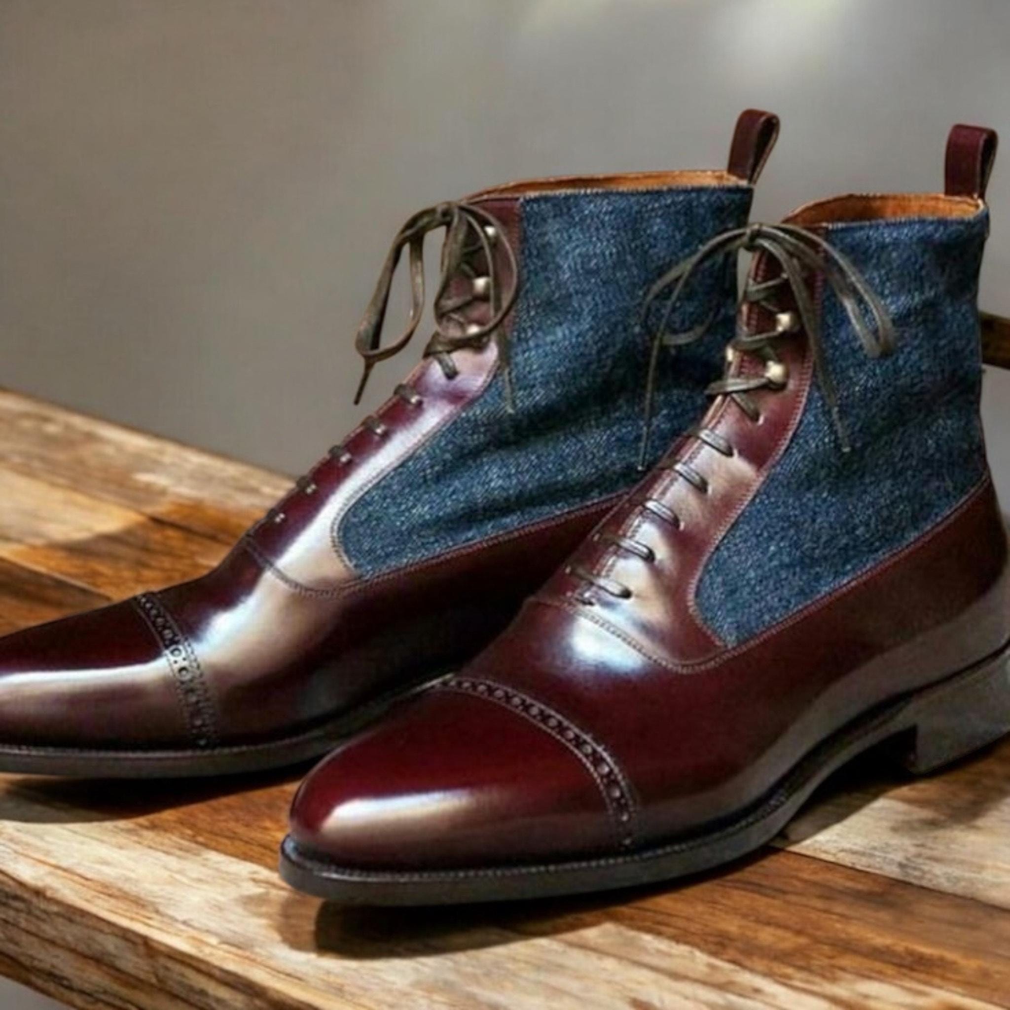 Men\'s Two-Tone Navy and Burgundy Leather Chukka Boots Two-tone Boots in blue & burgundy suede & leather | Hockerty main image 2