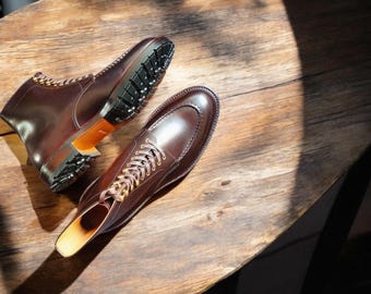 Handmade Dark Brown Leather Ankle Boots: Vibram Sole