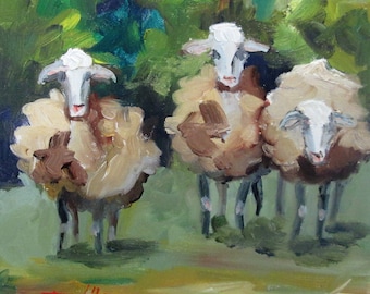 Three Fuzzy Sheep oil painting Art by Delilah