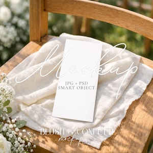 Ceremony Program Mockup, Stationery Mockup, 4x9" Program Mockup, Blank Card Digital Mockup, JPG PSP Smart Object