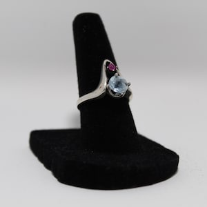 925 Sterling Silver Vintage Aquamarine & Sapphire Ring