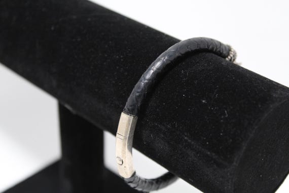 925 Sterling Silver Cross Bracelet Python Leather - image 4