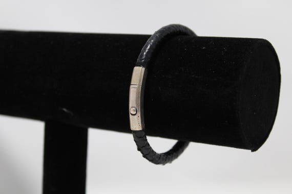 925 Sterling Silver Cross Bracelet Python Leather - image 3