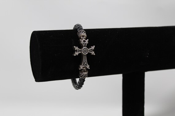 925 Sterling Silver Cross Bracelet Python Leather - image 2