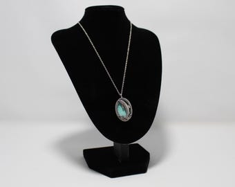 925 Sterling Silver Vintage Oval Dolphin Variscite Pendant