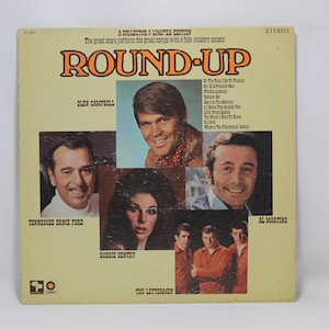 May include: Vintage vinyl record album cover titled "Round-Up" featuring Glen Campbell, Tennessee Ernie Ford, Bobbie Gentry, Al Martino, and The Lettermen. The cover is a light yellow with images of the artists.