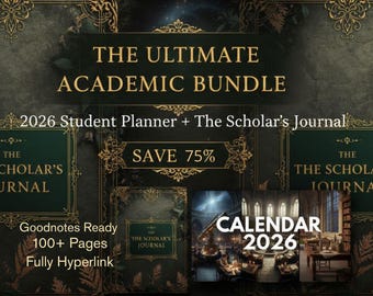 Paquete de agenda digital Dark Academia 2026 / Agenda para estudiantes de posgrado / Revista de investigación académica / Seguimiento de tesis universitarias / Goodnotes para iPad