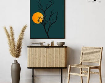 Conjunto de láminas con siluetas de árboles lunares: Decoración bohemia de bosque oscuro (descarga digital)