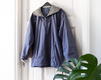 90s Blue anorak with hood men size S, Vintage oversize pullover parka women size M, Baggy, loose fit hooded wind jacket with pockets