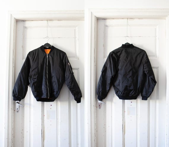 90s Black Bomber Jacket Men Size XS, Vintage Flyers Bomber