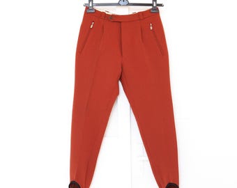 40s Vintage Rust Wool Stirrup Pants XS Riding Hunting Trousers