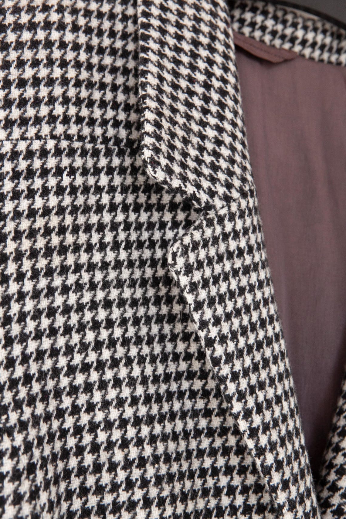 Vintage Houndstooth Wool Blazer Women L 80s Black White Checked 3 Button Jacket, Oversized TweedSport Coat, Retro Smart Casual Winter Shrug, photo 2 of 5
