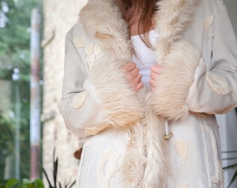 Vintage Faux Suede Faux Fur Collar Coat, 00's White Stag Brown