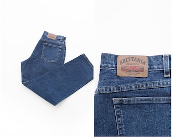 Vintage Brittania Jeans | High Waisted Mom Jeans | Dark Wash Straight Leg Denim | 80s 90s Aesthetic | Size W31 L29