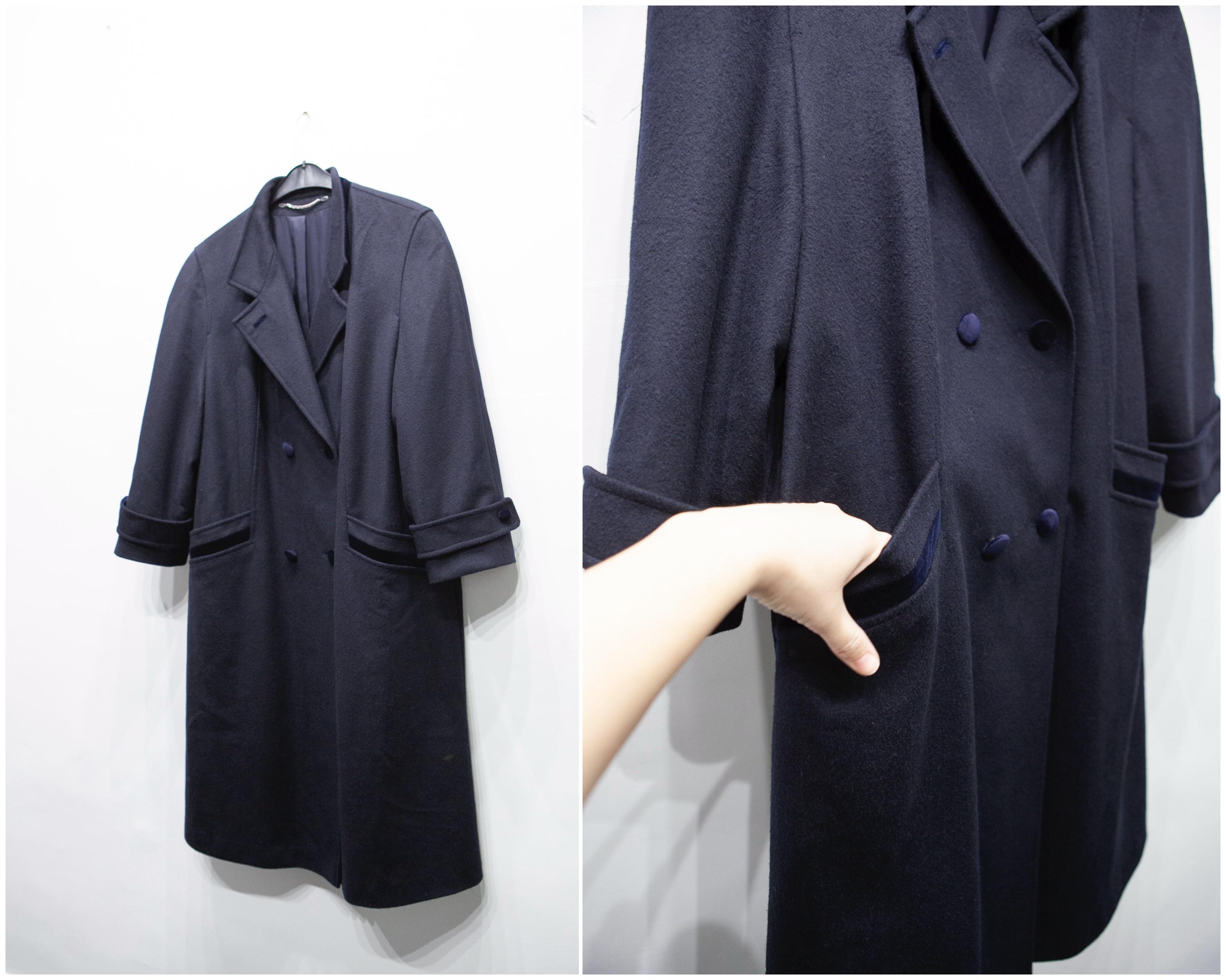 80s Double Breasted Wool Maxi Coat Women Size L, Vintage Oversize